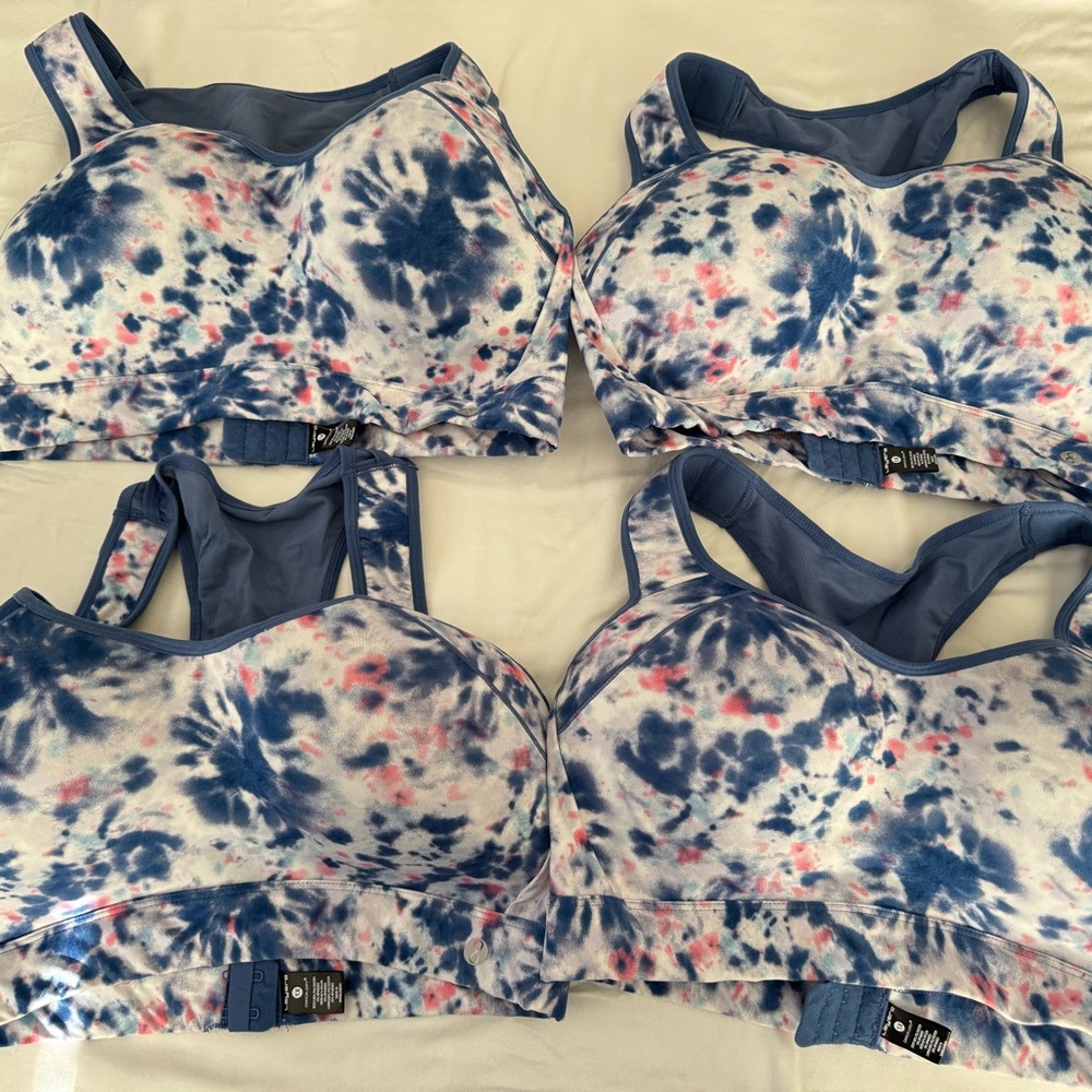 Set of 4 Blue and Pink Tie-Dye Layer 8 Brand Sports Bras 1X